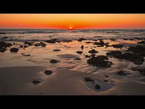 Orange Sunset over a Rocky Beach with Calming Ocean Waves | Relaxing ASMR for Deep Sleep | 3H in 4K