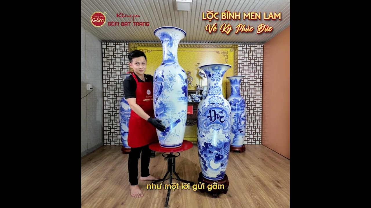 Lộc Bình 1M2 Men Lam Phúc Đức