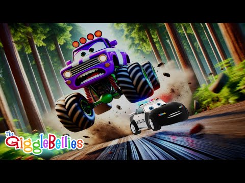 POLICE CAR Catches The BAD MONSTER TRUCK | Nursery Rhymes - GiggleBellies