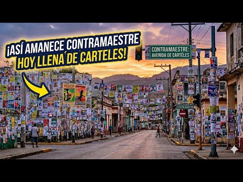 Así amanece Contramaestre hoy, llena de carteles.