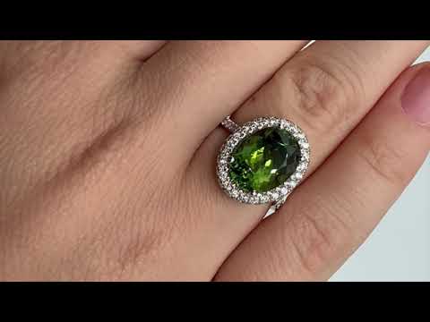 Natural Green Tourmaline 4.53 carats set in 14K White Gold Ring with 0.39 carats Diamonds SKU 2303