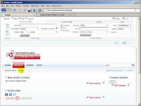 DotNetNuke Tutorial, How to create a Page Template, 2nd shot - Video #104