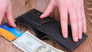 Надійне шкіряне портмоне з вінтажної шкіри в два складення Україна Grande Pelle 16735 чорний