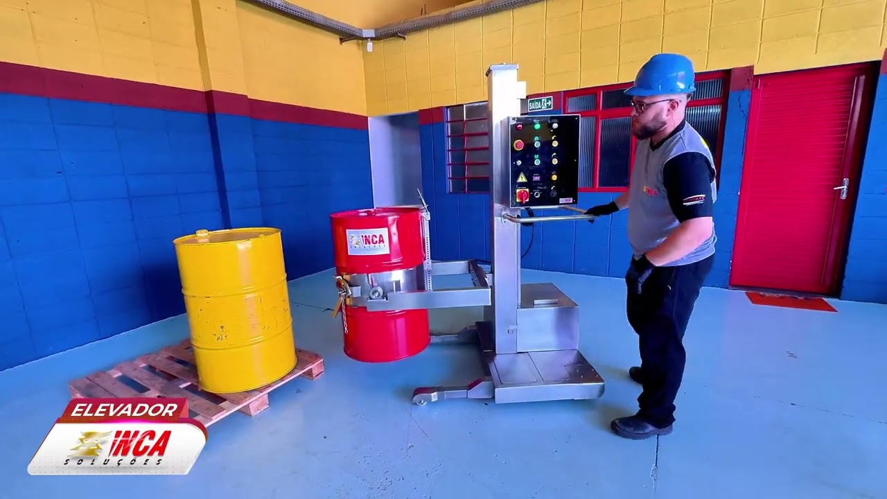 Elevador Basculador de Tambor Automatizado - Com bateria - Em aço inox 304 - Inca soluções