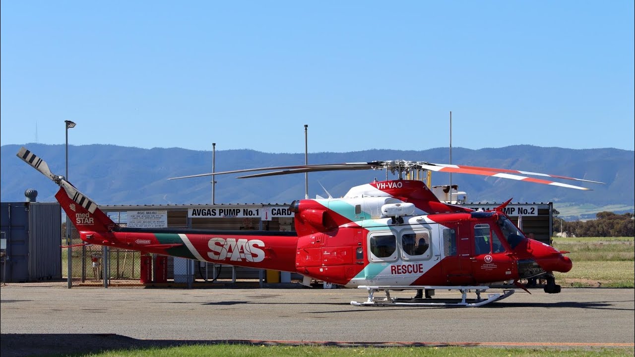 SAAS/MedStar (VH-VAO) RSCU52 Bell 412EP Departing Port Pirie, South Australia.