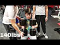 16 YEAR OLD dumbbell presses 140lbs! *INSANE*