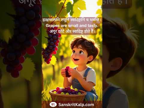 Learn Sanskrit Sentence:   द्राक्षाफलानि लघूनि स्वादिष्टानि च भवन्ति। |  Grapes are small and tasty.
