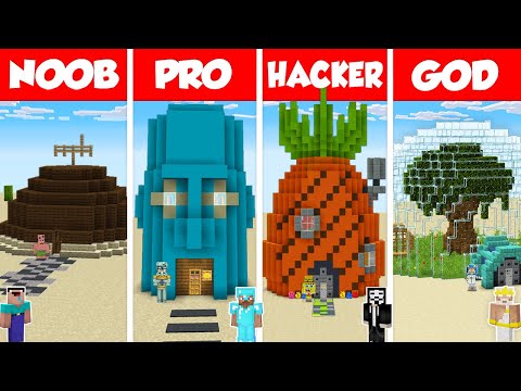 Minecraft SPONGEBOB HOUSE BUILD CHALLENGE - NOOB vs PRO vs HACKER vs GOD / Animation
