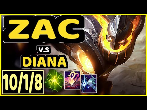 ZAC vs DIANA - 10/1/8 KDA JUNGLE CHALLENGER GAMEPLAY - EUW
