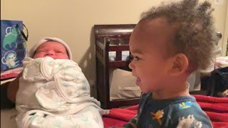 Our ADORABLE Toddler Meets Baby for FIRST TIME! (2 year old brother meets newborn sibling sister)
