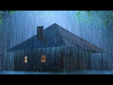 Rain Relaxing in the foggy forest to sleep - Sounds of Rain on the wooden roof at Night