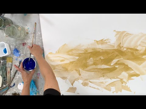 Afraid of letting go? Abstract acrylic painting techniques - Ocean 🤩 Big Canvas - Gold - Beginner