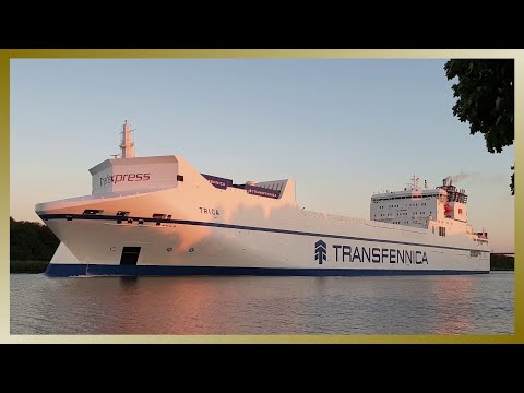 The last Sunlight of the Day: Ro-Ro Cargo Ship TRICA in Kiel Canal