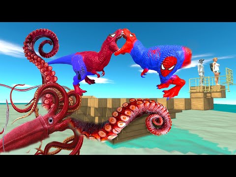 ALL MARVEL T-REX ATTACKED TITANIC SHIP - Animal Revolt Battle Simulator