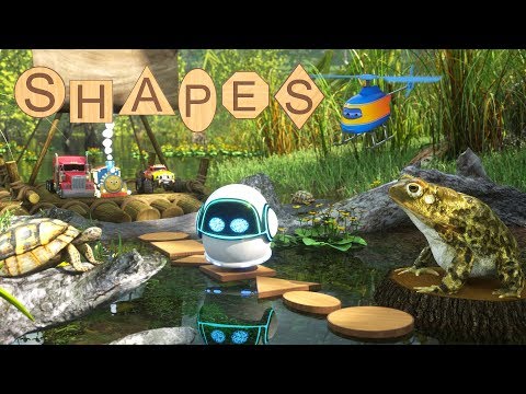 Max and Friends Use Wooden Shapes to Help Bubble the Robot Cross the Swamp | Shapes for Children