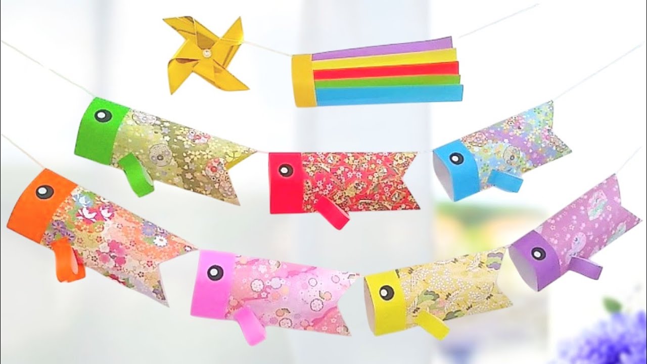 【簡単✨折り紙】立体こいのぼり🎏切って貼るだけ🌸春の壁面飾り【100均】How to make carp-shaped streamers.Origami.Paper crafts.