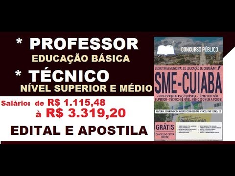 Edital Apostila Concurso SME Cuiabá MT 2019 Professor Educação Básica, Técnico Nível Superior, Médio