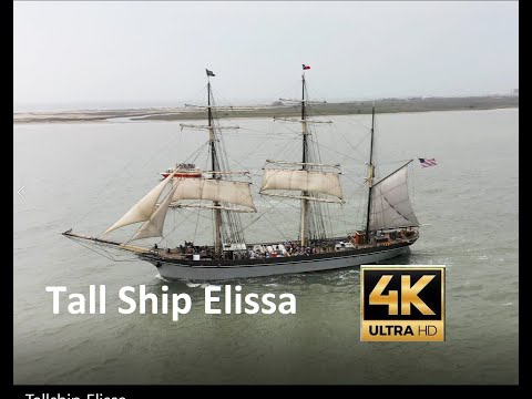 Tall Ship ELISSA Departing Galveston Texas Easter Weekend 4K Drone Video