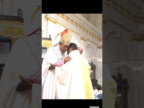 Priestly Ordination -Kiss of Peace by Bishop Lumen Monteiro to Fr. Derrick Augustin #priests