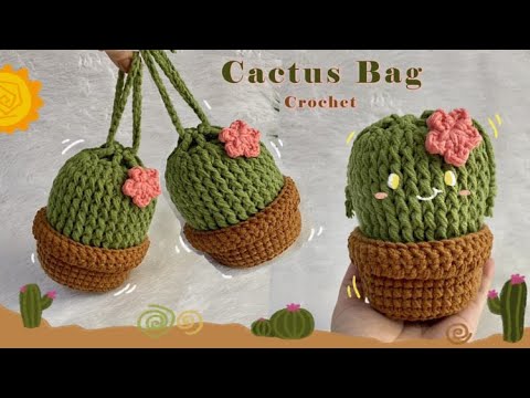 Crochet wallet : Cactus Bag Crochet 🌵 Crochet Drawstring Bag Tutorial 🌵 Crochet Cactus Bag