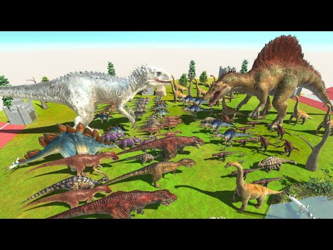Dinosaurs War - Team Indominus Rex vs Team Spinosaurus - Animal Revolt Battle Simulator