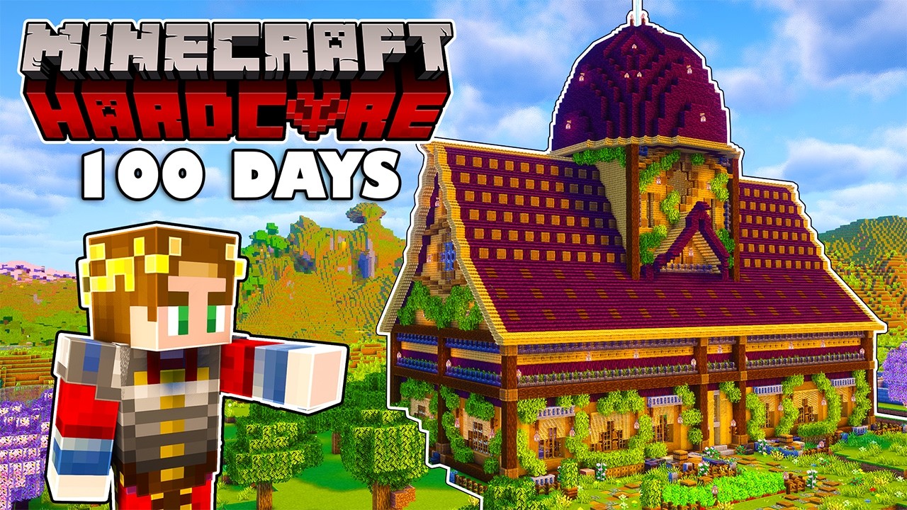 100 Days Building a Cozy TRADING HALL in Hardcore Minecraft!