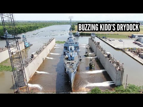 USS KIDD Drydocking - First Time in 62 Years (Drone POV)