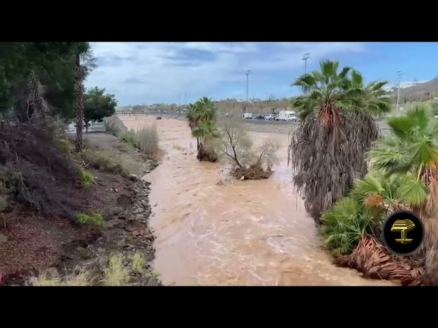 Impresionante caudal de agua en Maspalomas