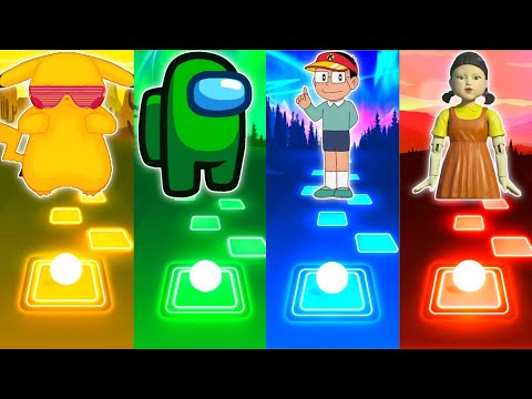 Pikachu vs Among Us vs Kiteretsu vs Squid Game - Tiles Hop