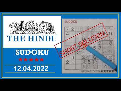 The Hindu  Sudoku Apr 12, 2022 - 5 Star - Short Solution