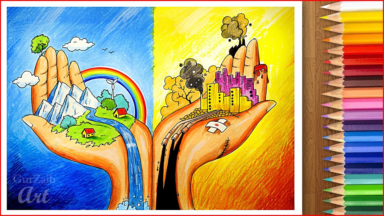 Save environment save nature poster chart drawing || project making for competition - step by step