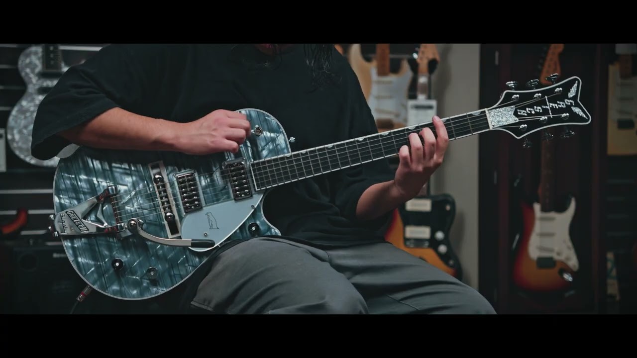 Gretsch G6134T-58 Limited Edition Penguin with String-Thru Bigsby/Light Blue Pearl - YouTube