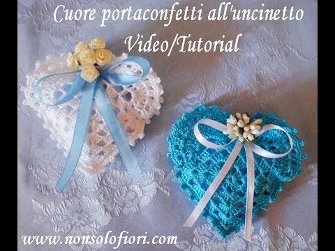 Cuore portaconfetti all'uncinetto - Crochet heart favor bag - Bomboniera facilissima da realizzare