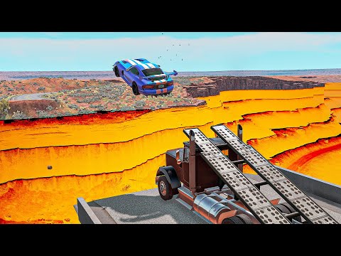 BeamNG.drive - Vehicles Jumping Over The Lava Chasm
