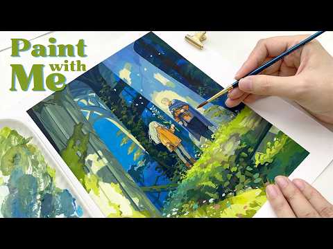 Relaxing Gouache Painting｜How I Painted a Fantasy Ruins Adventure Scene｜Paint with Me｜Fantasy Art🌿✨