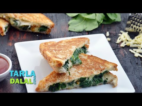पालक लहसुन और चीज़ तावा सैंडविच - Spinach Garlic and Cheese Tava Sandwich by Tarla Dalal