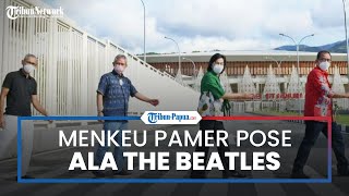 Viral Foto Sri Mulyani Berpose ala Cover Album The Beatles di Stadion Lukas Enembe
