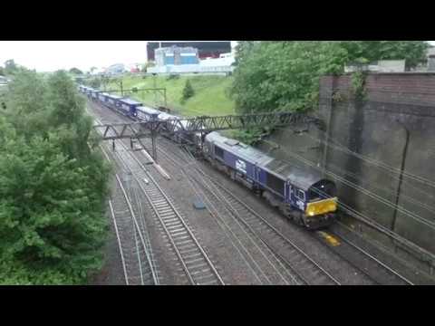 (HD) DRS 66421 & 66425 Depart Crewe Basford Hall working 4S43 - 10/6/17