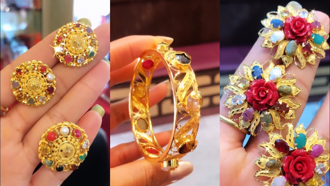 Latest Gold Navaratna Set Design With Weight #blissjewellers #navaratna