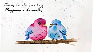 Easy Watercolor birds Painting for beginners /quick & simple 