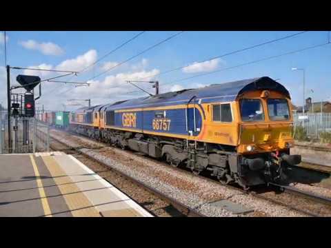 GBRF Class 66 66757 & 66752 passing Peterborough Station 13th April 2019