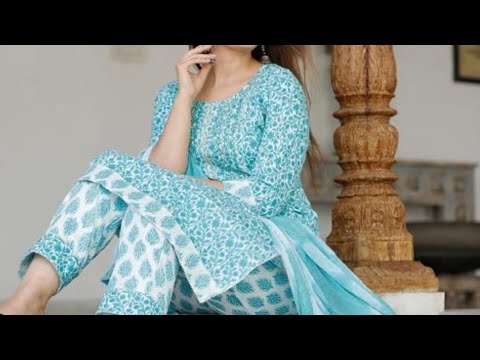 fashion with eswari ##The beautiful cotton printed #blue kurti&pant with Dupatta price700under only