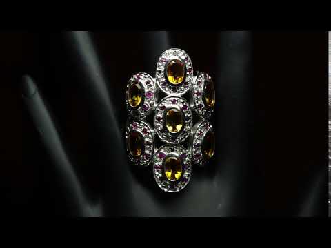 Серебряное кольцо с натуральными Цитринами и Рубинами 21р видео