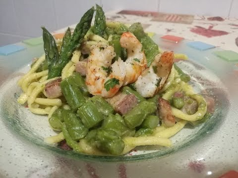 Scialatielli asparagi e gamberi ( mazzancolle)