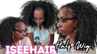 Affordable Multi-Style HALF WIG Easy Drawstring Install on THIN Hair - NO Lace, NO Glue!  ISEEHAIR