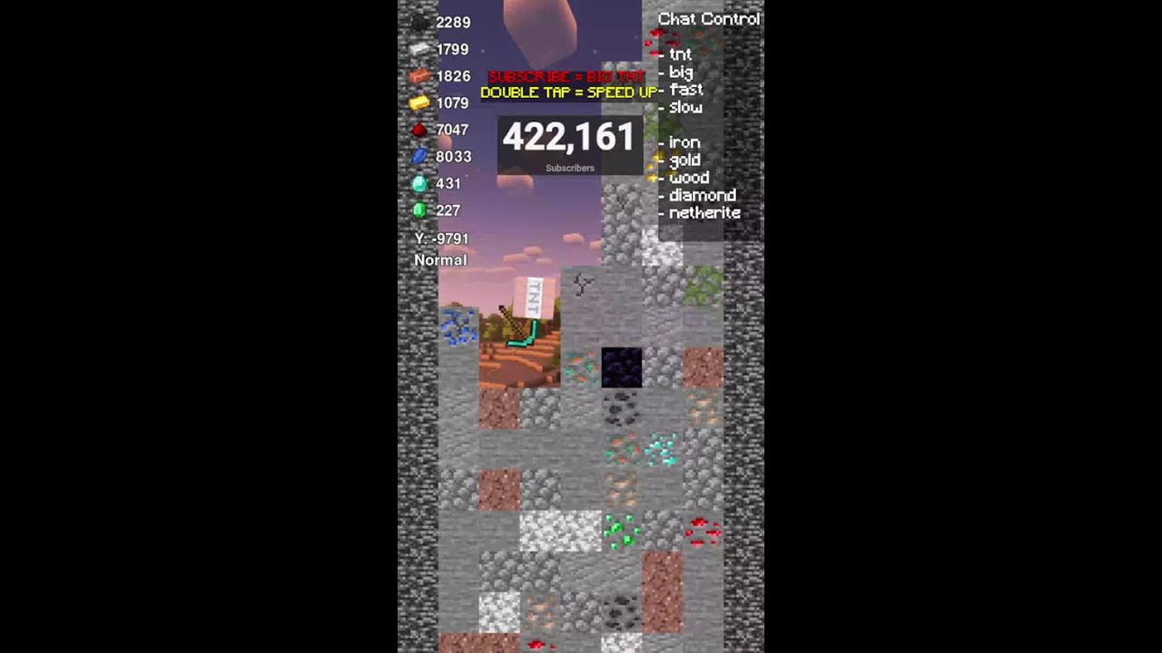 Extreme Minecraft Falling Pickaxe Game with Chat control  #short #minecraftlive #shortslive