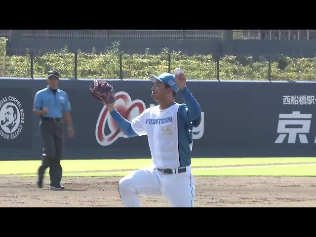 【ファーム】好反応!! ファイターズ・松浦慶斗 鋭いピッチャーライナーをキャッチする!!  2024年9月17日 北海道日本ハムファイターズ 対 東京ヤクルトスワローズ