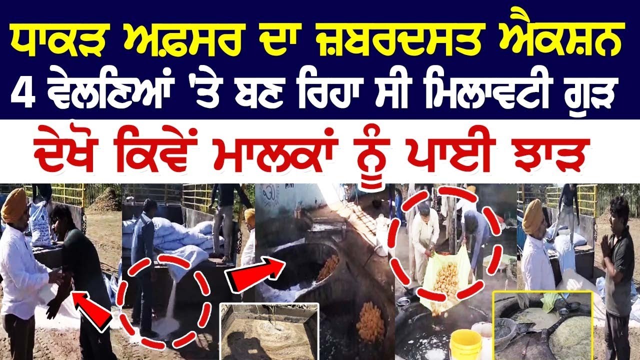 4 ਵੇਲਣੀਆਂ 'ਤੇ ਬਣ ਰਿਹਾ ਸੀ ਮਿਲਾਵਟੀ ਗੁੜ, ਇਸ ਧਾਕੜ ਅਫ਼ਸਰ ਨੇ ਮੌਕੇ 'ਤੇ ਆ ਕੇ ਚਾਰੇ ਵੇਲਣੇ ਕਰ ਦਿੱਤੇ ਸੀਲ 4 ਵੇਲਣੀਆਂ 'ਤੇ ਬਣ ਰਿਹਾ ਸੀ ਮਿਲਾਵਟੀ ਗੁੜ, ਇਸ ਧਾਕੜ ਅਫ਼ਸਰ ਨੇ ਮੌਕੇ 'ਤੇ ਆ ਕੇ ਚਾਰੇ ਵੇਲਣੇ ਕਰ ਦਿੱਤੇ ਸੀਲ