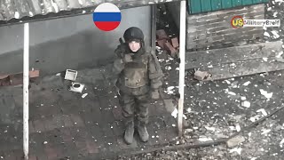 Horrible! Ukrainian Drone Drop Grenades on Fleeing Russian Soldiers in Rubbled Battlefield