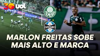 GOL DO PALMEIRAS! ANDREAS BATE FALTA NA ÁREA E MARLON FREITAS CABECEIA PARA ESTUFAR A REDE DO GRÊMIO